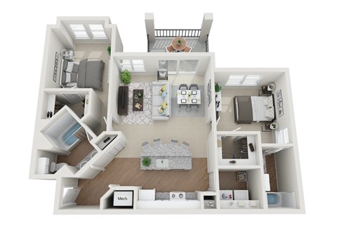 Floor plan for 2 beds, 2 baths, 1112 sqft